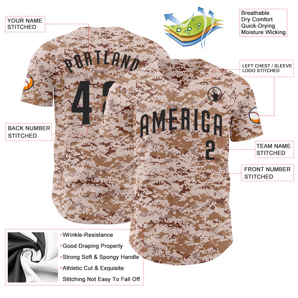 Custom Camo Black Authentic Salute To Service Baseball Jersey - Sky-Custom