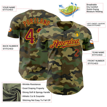 Custom Camo Crimson-Gold Authentic Salute To Service Baseball Jersey - Sky-Custom
