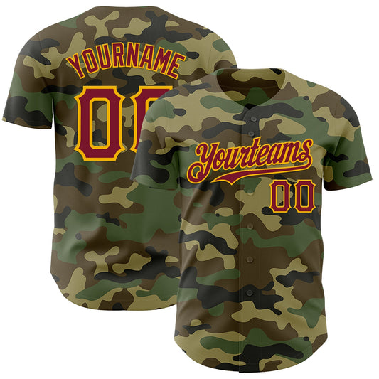 Custom Camo Crimson-Gold Authentic Salute To Service Baseball Jersey - Sky-Custom