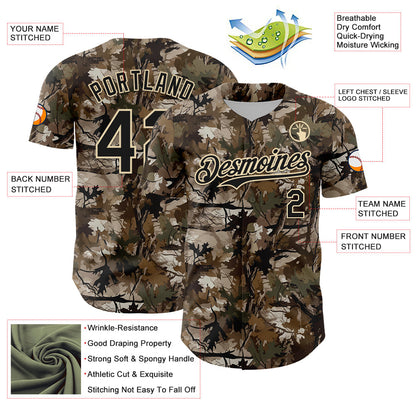 Custom Camo Black-Cream 3D Woodland Camo Authentic Salute To Service Baseball Jersey - Sky-Custom