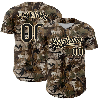 Custom Camo Black-Cream 3D Woodland Camo Authentic Salute To Service Baseball Jersey - Sky-Custom