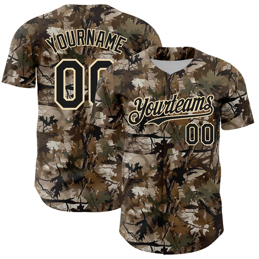 Custom Camo Black-Cream 3D Woodland Camo Authentic Salute To Service Baseball Jersey - Sky-Custom