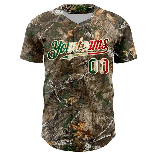 Custom Camo Vintage Mexican Flag-Cream 3D Woodland Camo Authentic Salute To Service Baseball Jersey - Sky-Custom