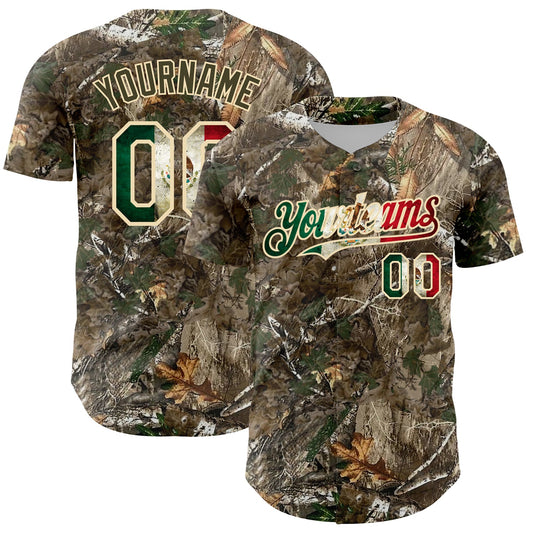 Custom Camo Vintage Mexican Flag-Cream 3D Woodland Camo Authentic Salute To Service Baseball Jersey - Sky-Custom