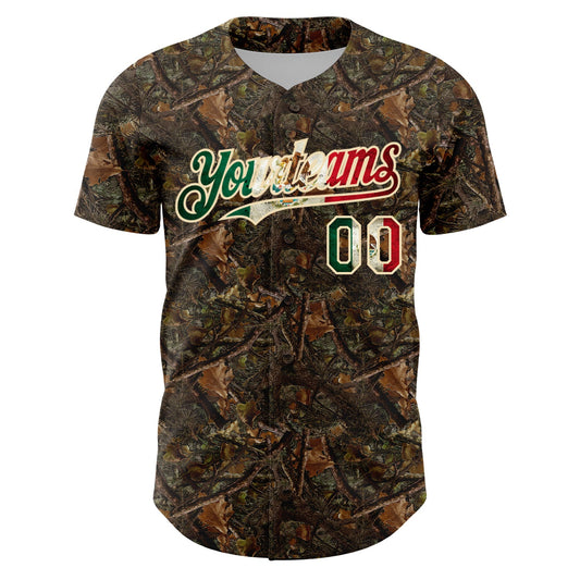 Custom Camo Vintage Mexican Flag-Cream 3D Woodland Camo Authentic Salute To Service Baseball Jersey - Sky-Custom