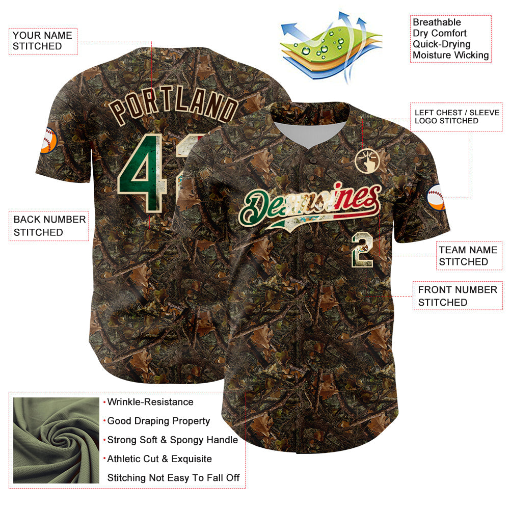 Custom Camo Vintage Mexican Flag-Cream 3D Woodland Camo Authentic Salute To Service Baseball Jersey - Sky-Custom