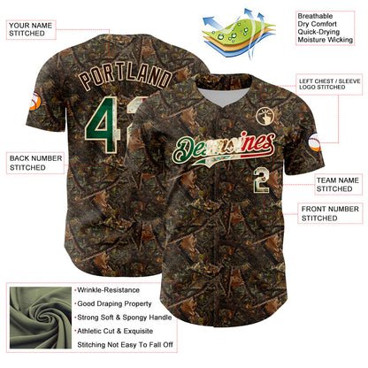 Custom Camo Vintage Mexican Flag-Cream 3D Woodland Camo Authentic Salute To Service Baseball Jersey - Sky-Custom