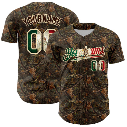 Custom Camo Vintage Mexican Flag-Cream 3D Woodland Camo Authentic Salute To Service Baseball Jersey - Sky-Custom