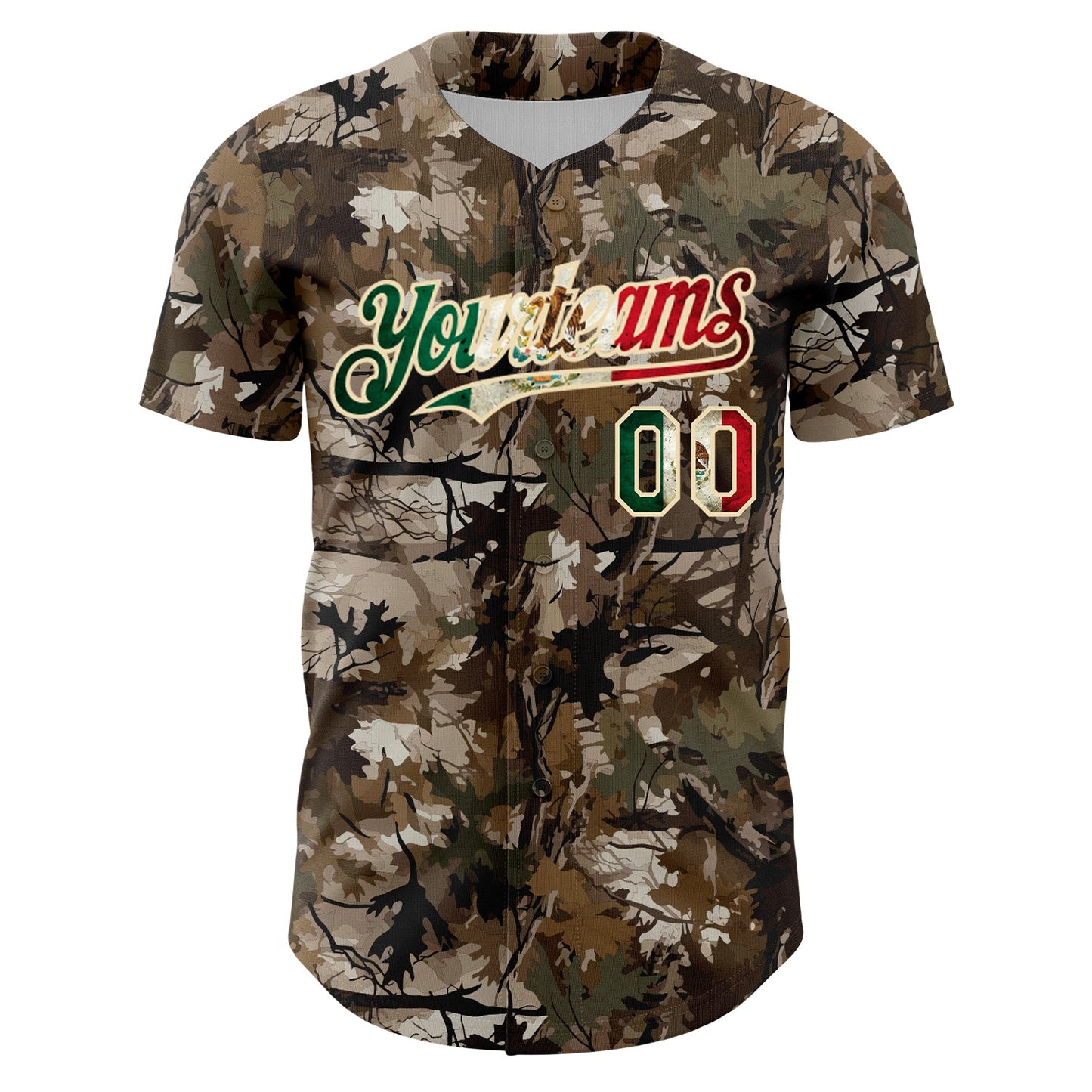 Custom Camo Vintage Mexican Flag-Cream 3D Woodland Camo Authentic Salute To Service Baseball Jersey - Sky-Custom