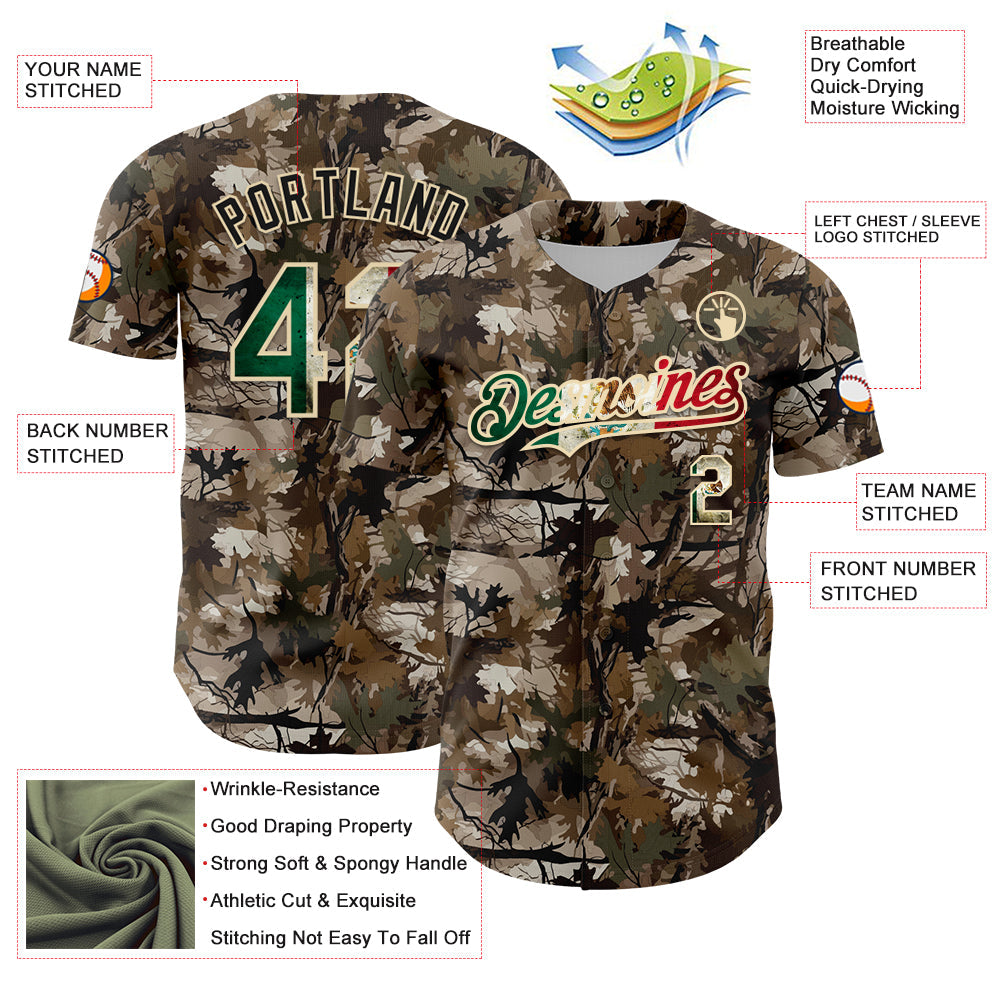 Custom Camo Vintage Mexican Flag-Cream 3D Woodland Camo Authentic Salute To Service Baseball Jersey - Sky-Custom