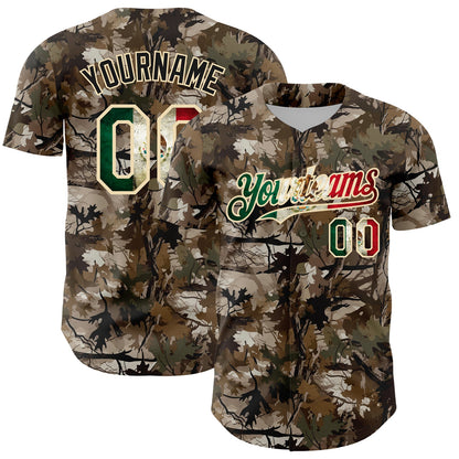 Custom Camo Vintage Mexican Flag-Cream 3D Woodland Camo Authentic Salute To Service Baseball Jersey - Sky-Custom