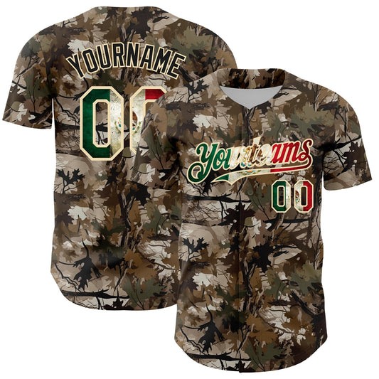 Custom Camo Vintage Mexican Flag-Cream 3D Woodland Camo Authentic Salute To Service Baseball Jersey - Sky-Custom