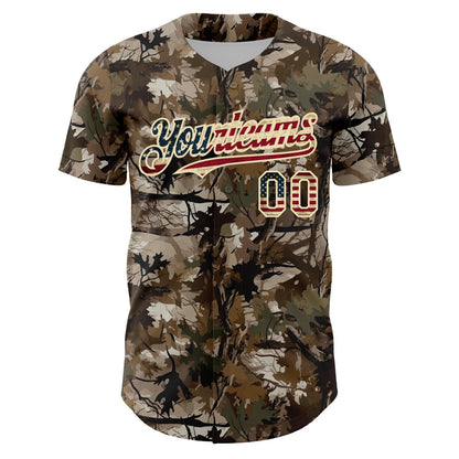 Custom Camo Vintage USA Flag-Cream 3D Woodland Camo Authentic Salute To Service Baseball Jersey - Sky-Custom