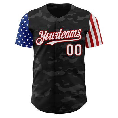 Custom Camo White-Red 3D American Flag Authentic Salute To Service Baseball Jersey - Sky-Custom