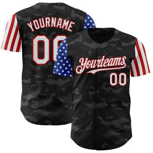 Custom Camo White-Red 3D American Flag Authentic Salute To Service Baseball Jersey - Sky-Custom