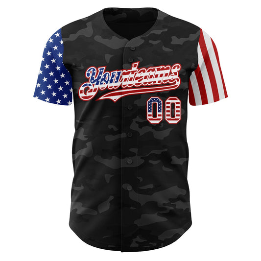 Custom Camo USA Flag White-Red 3D Authentic Salute To Service Baseball Jersey - Sky-Custom