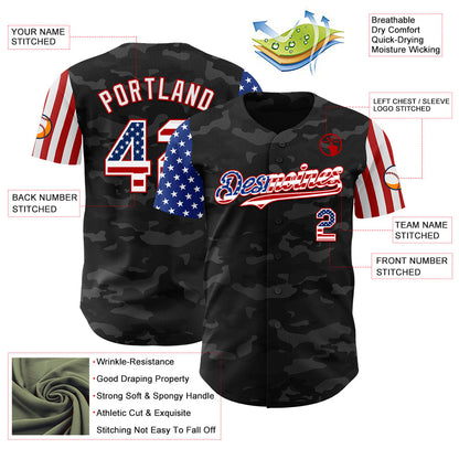 Custom Camo USA Flag White-Red 3D Authentic Salute To Service Baseball Jersey - Sky-Custom