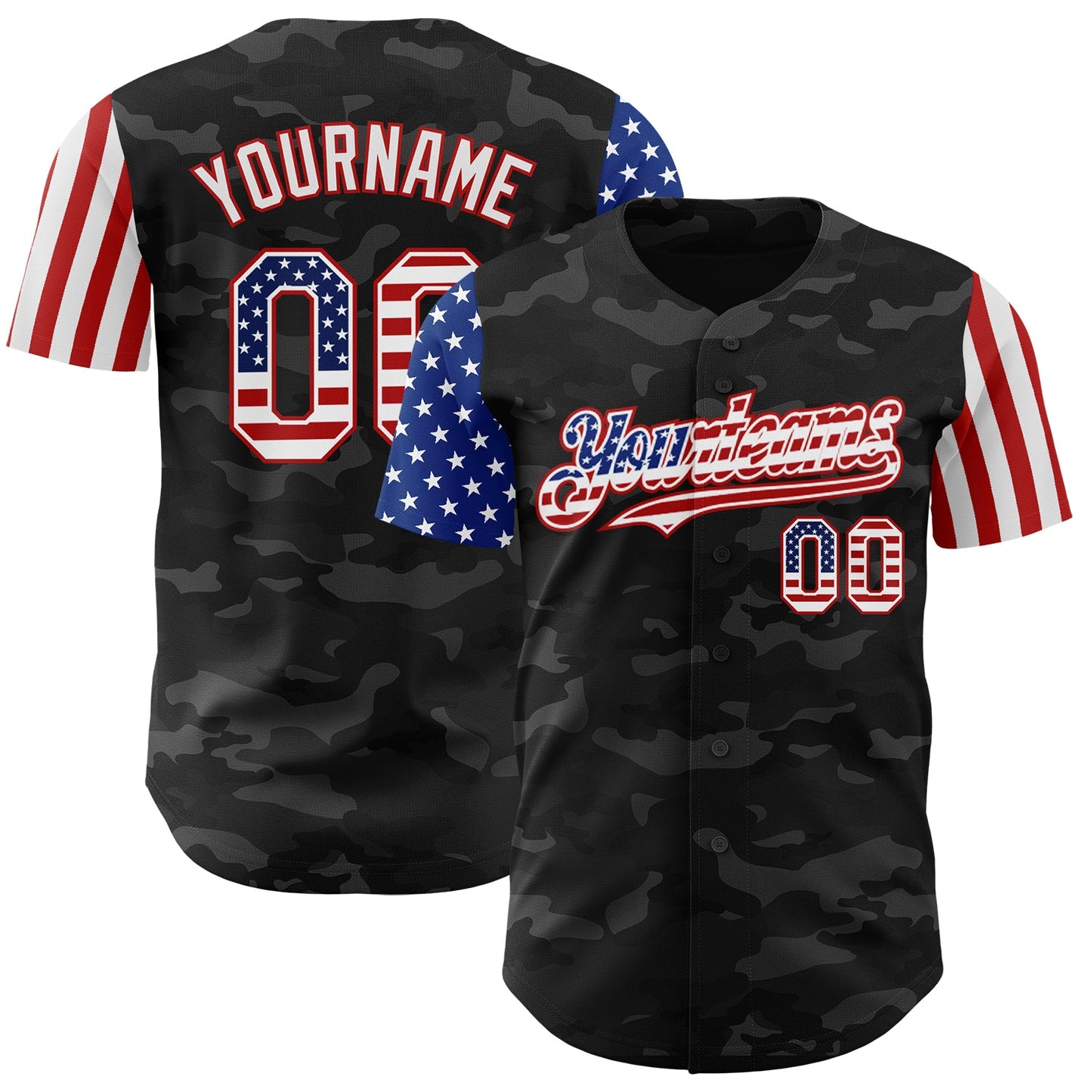 Custom Camo USA Flag White-Red 3D Authentic Salute To Service Baseball Jersey - Sky-Custom