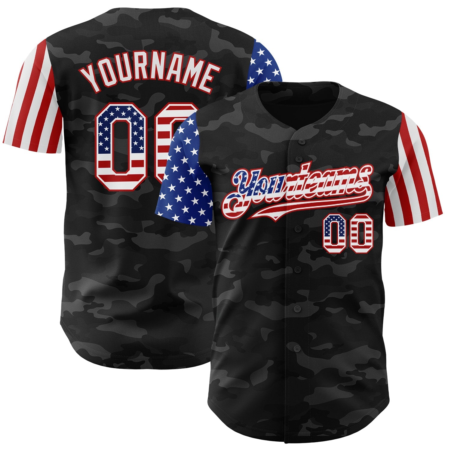 Custom Camo USA Flag White-Red 3D Authentic Salute To Service Baseball Jersey - Sky-Custom