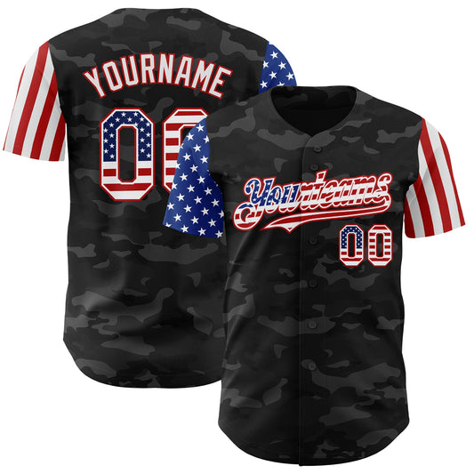 Custom Camo USA Flag White-Red 3D Authentic Salute To Service Baseball Jersey - Sky-Custom