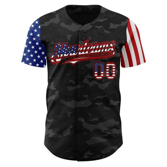 Custom Camo USA Flag Black-Red 3D Authentic Salute To Service Baseball Jersey - Sky-Custom