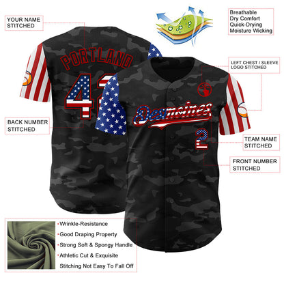 Custom Camo USA Flag Black-Red 3D Authentic Salute To Service Baseball Jersey - Sky-Custom