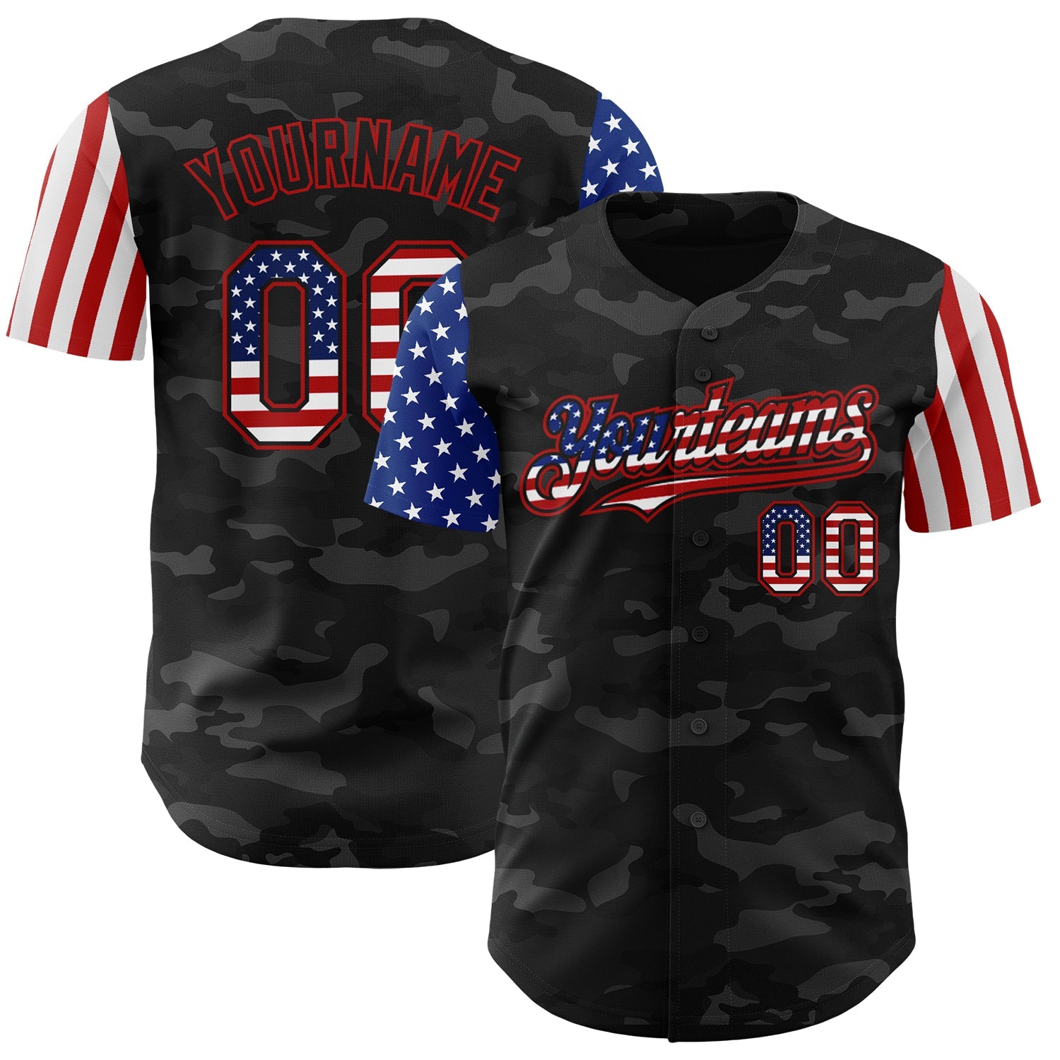 Custom Camo USA Flag Black-Red 3D Authentic Salute To Service Baseball Jersey - Sky-Custom