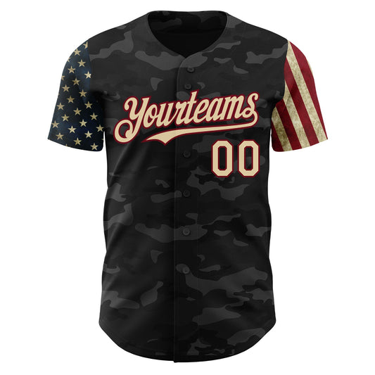Custom Camo Cream-Crimson 3D American Flag Authentic Salute To Service Baseball Jersey - Sky-Custom