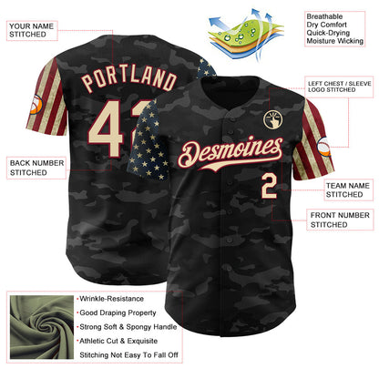 Custom Camo Cream-Crimson 3D American Flag Authentic Salute To Service Baseball Jersey - Sky-Custom