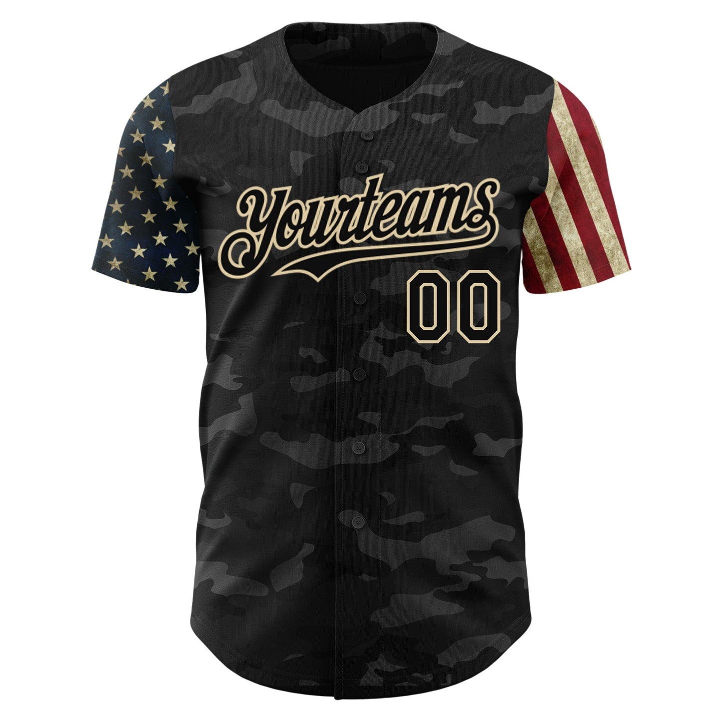 Custom Camo Black-Cream 3D American Flag Authentic Salute To Service Baseball Jersey - Sky-Custom
