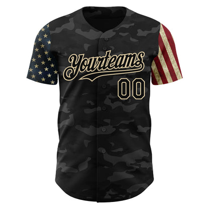 Custom Camo Black-Cream 3D American Flag Authentic Salute To Service Baseball Jersey - Sky-Custom