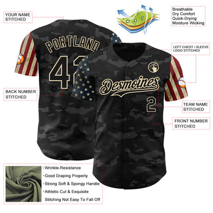 Custom Camo Black-Cream 3D American Flag Authentic Salute To Service Baseball Jersey - Sky-Custom