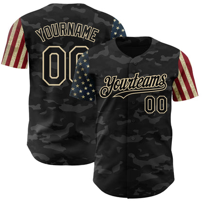 Custom Camo Black-Cream 3D American Flag Authentic Salute To Service Baseball Jersey - Sky-Custom