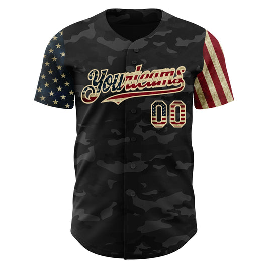 Custom Camo Vintage USA Flag-Cream 3D Authentic Salute To Service Baseball Jersey - Sky-Custom
