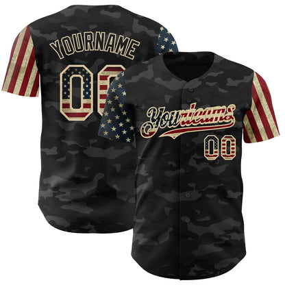 Custom Camo Vintage USA Flag-Cream 3D Authentic Salute To Service Baseball Jersey - Sky-Custom