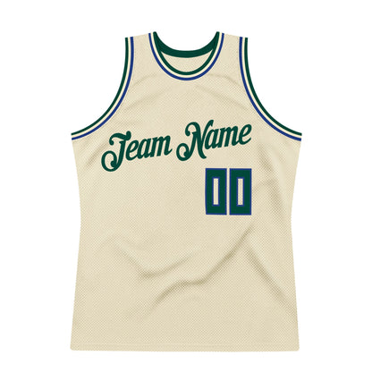 Custom Cream Hunter Green-Royal Authentic Throwback Basketball Jersey - Sky-Custom