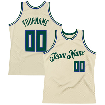 Custom Cream Hunter Green-Royal Authentic Throwback Basketball Jersey - Sky-Custom