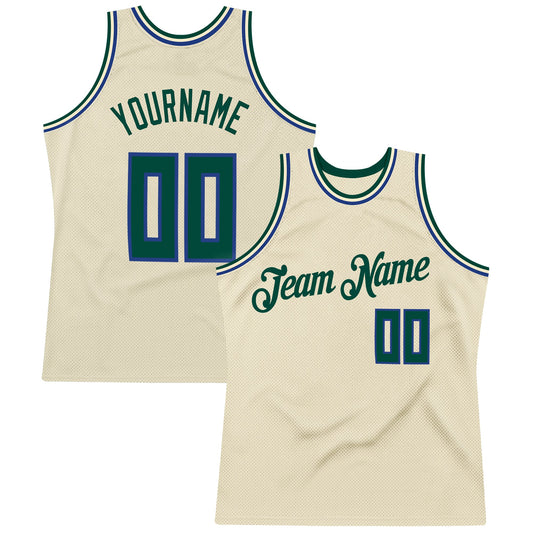 Custom Cream Hunter Green-Royal Authentic Throwback Basketball Jersey - Sky-Custom