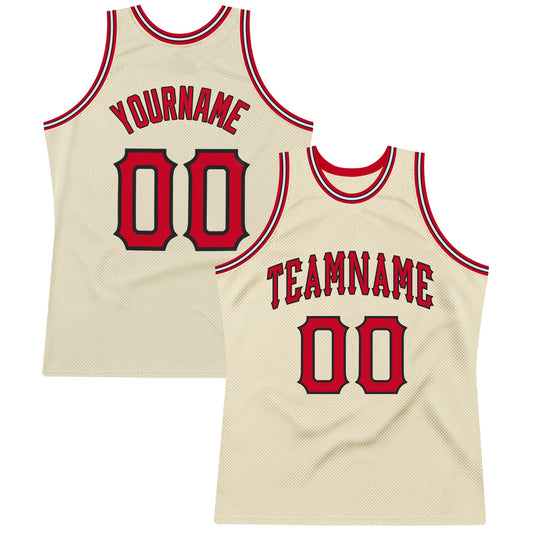 Custom Cream Red-Black Authentic Throwback Basketball Jersey - Sky-Custom