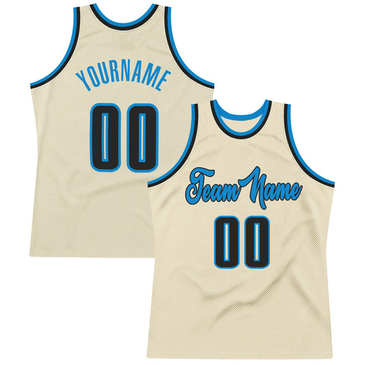 Custom Cream Black-Blue Authentic Throwback Basketball Jersey - Sky-Custom