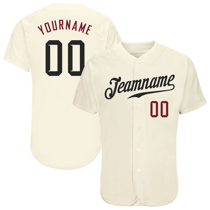 Custom Cream Black-Crimson Authentic Baseball Jersey - Sky-Custom
