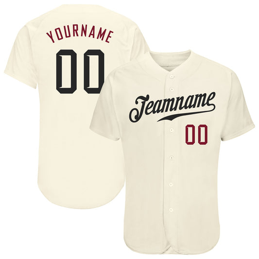 Custom Cream Black-Crimson Authentic Baseball Jersey - Sky-Custom