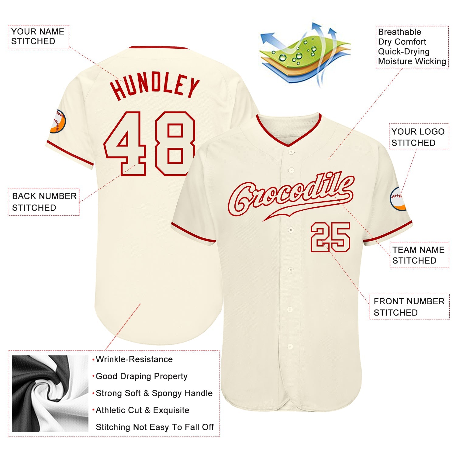Custom Cream Cream-Red Authentic Baseball Jersey - Sky-Custom