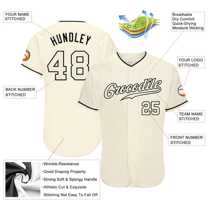 Custom Cream Cream-Black Authentic Baseball Jersey - Sky-Custom