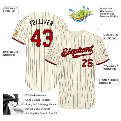 Custom Cream Black Pinstripe Red-Black Authentic Baseball Jersey - Sky-Custom