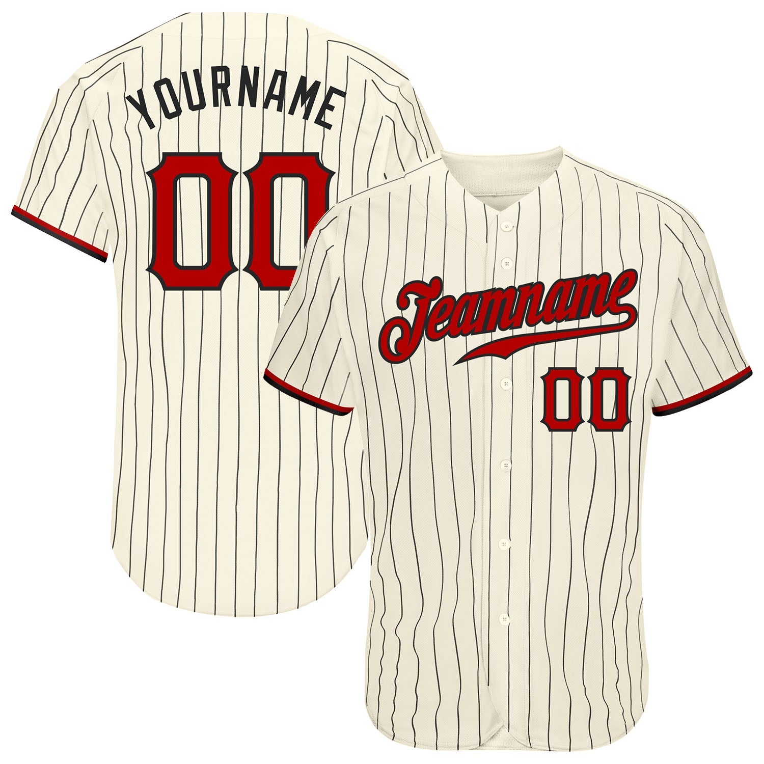 Custom Cream Black Pinstripe Red-Black Authentic Baseball Jersey - Sky-Custom