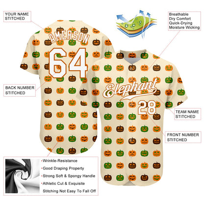 Custom Cream White-Texas Orange 3D Pattern Design Halloween Pumpkins Authentic Baseball Jersey - Sky-Custom