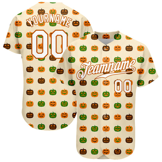 Custom Cream White-Texas Orange 3D Pattern Design Halloween Pumpkins Authentic Baseball Jersey - Sky-Custom