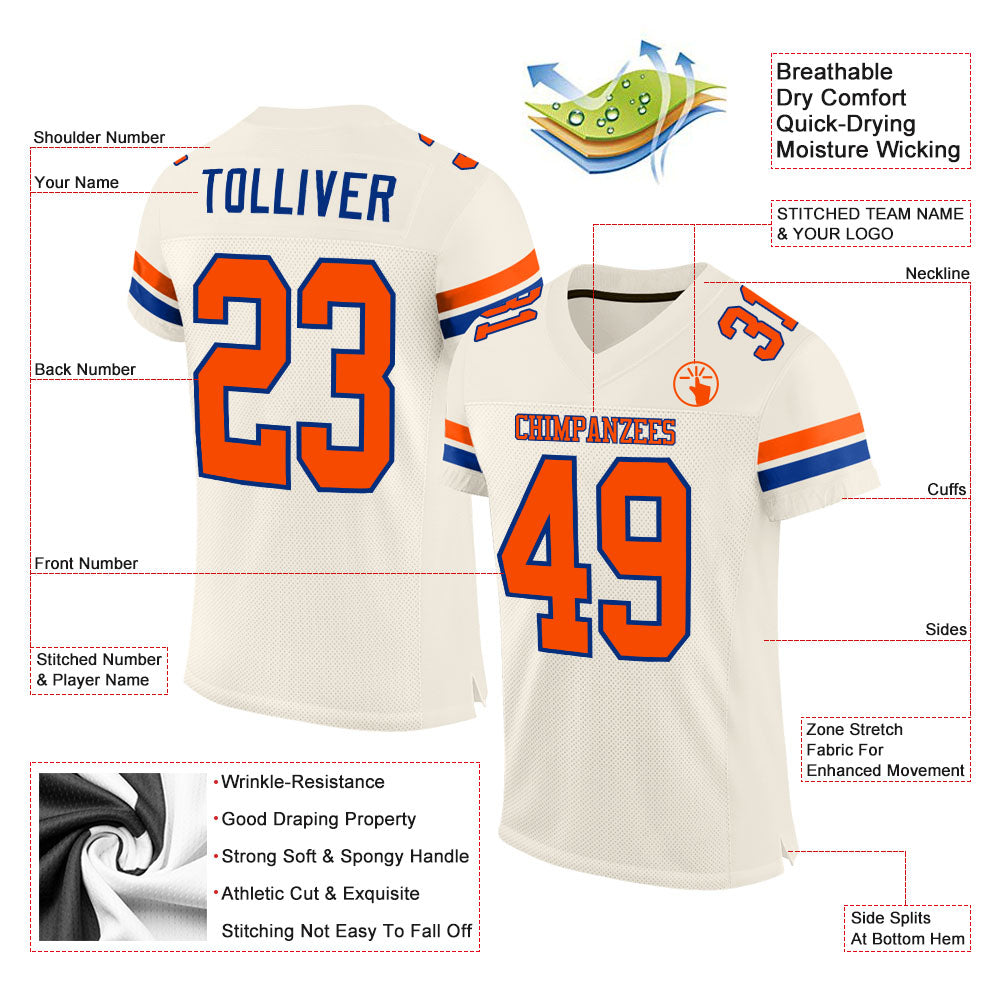 Custom Cream Orang-Royal Mesh Authentic Football Jersey - Sky-Custom