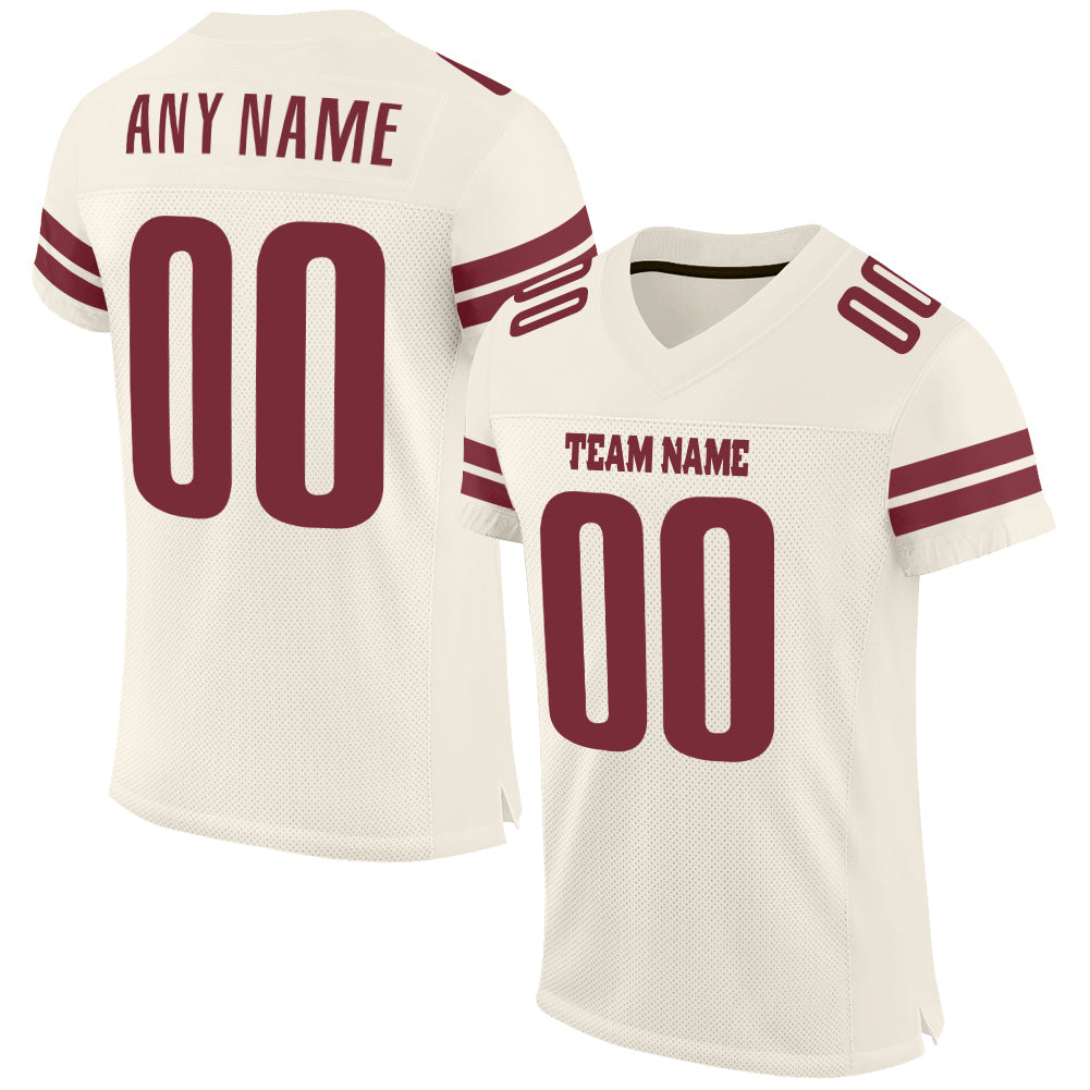 Custom Cream Burgundy Mesh Authentic Football Jersey - Sky-Custom